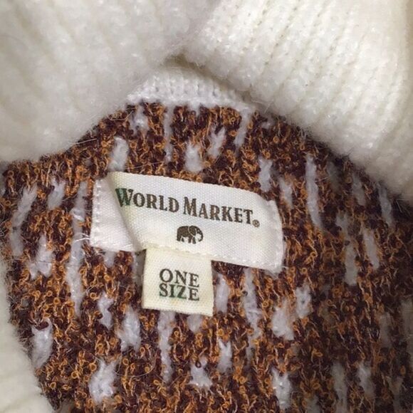 World Market Thick Knit Cream Rust Design Turtleneck Poncho - Picture 11 of 11